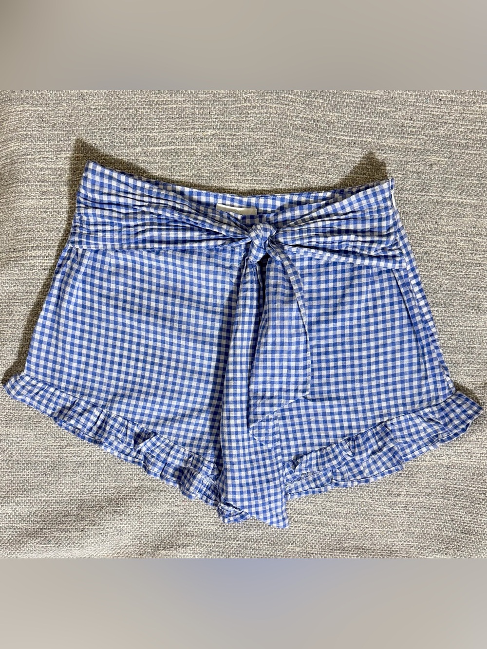 H&M Blue Gingham Tie-Waist Ruffle Hem Shorts